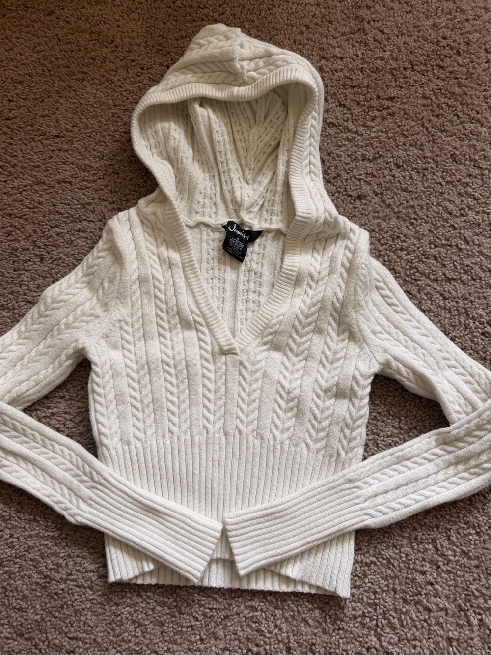 Cropped White Hooded Cable-Knit Women's Sweater size Small